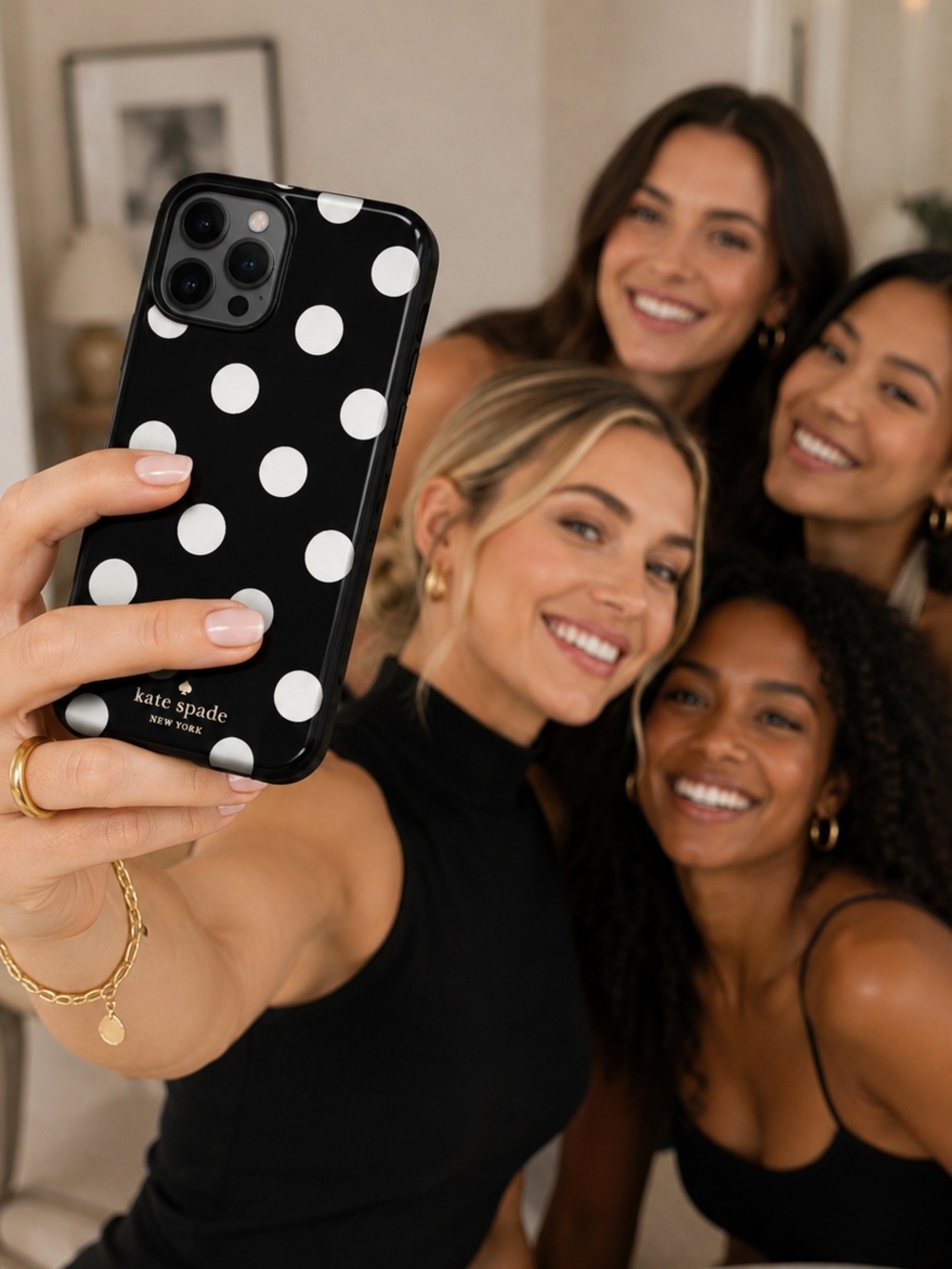 NWT Kate Spade 14 Pro iPhone Case Black White Polka Dot